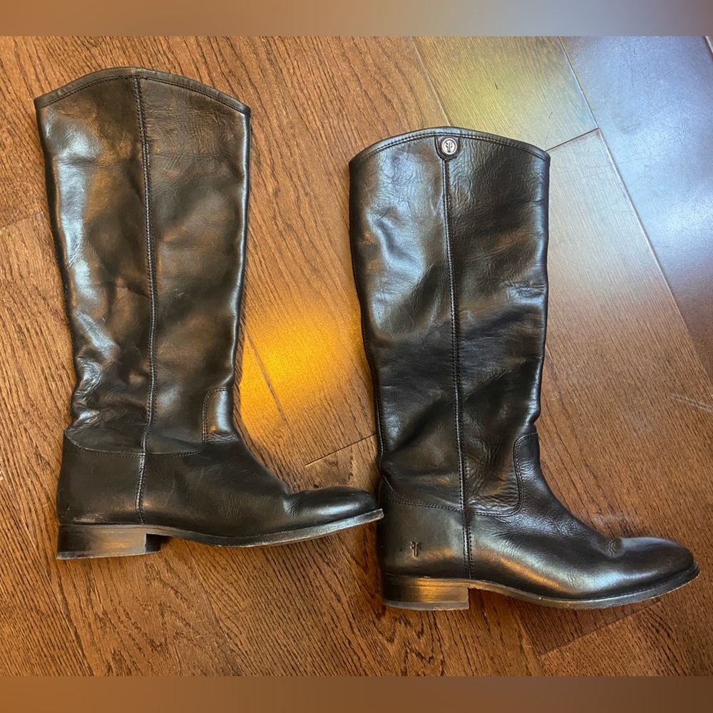 Frye Black Leather Tall Riding Boots